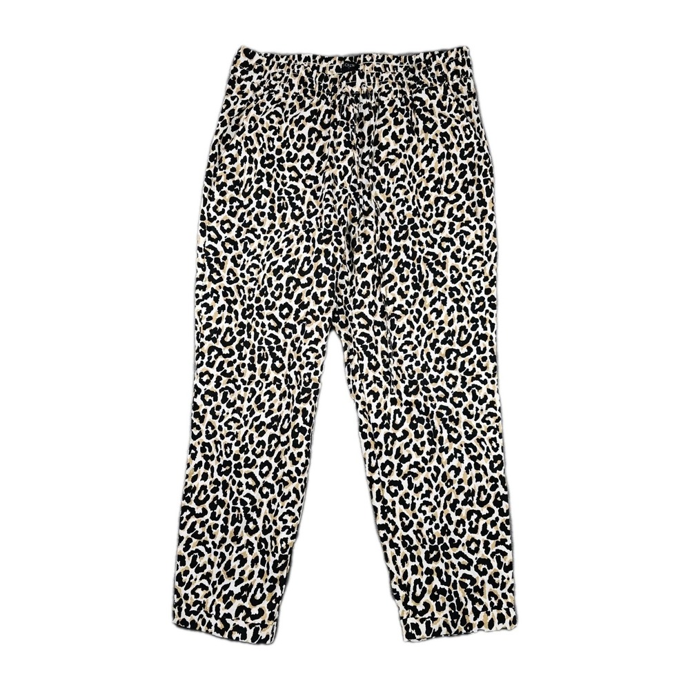 J.Crew Womens Leopard Print Joggers 10 Linen Cotton Drawstring Casual Lounge